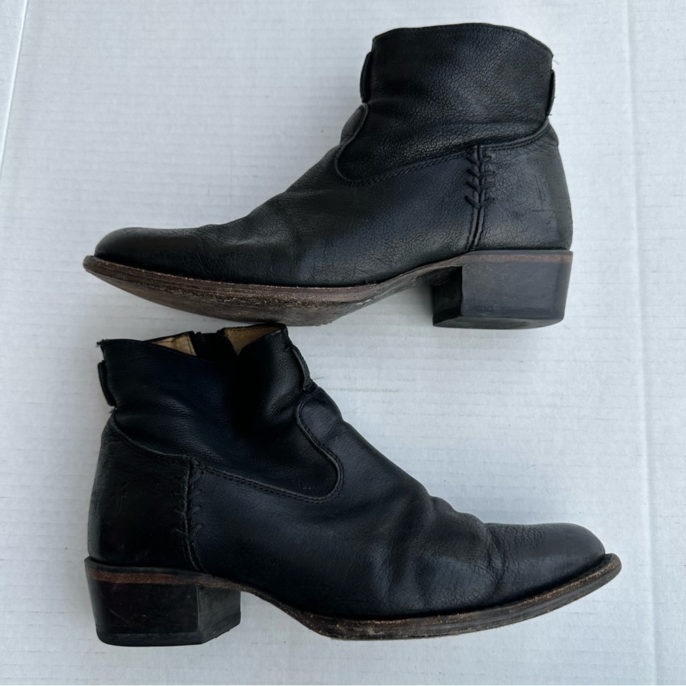 Frye Black Leather Ankle Booties with Low Heel